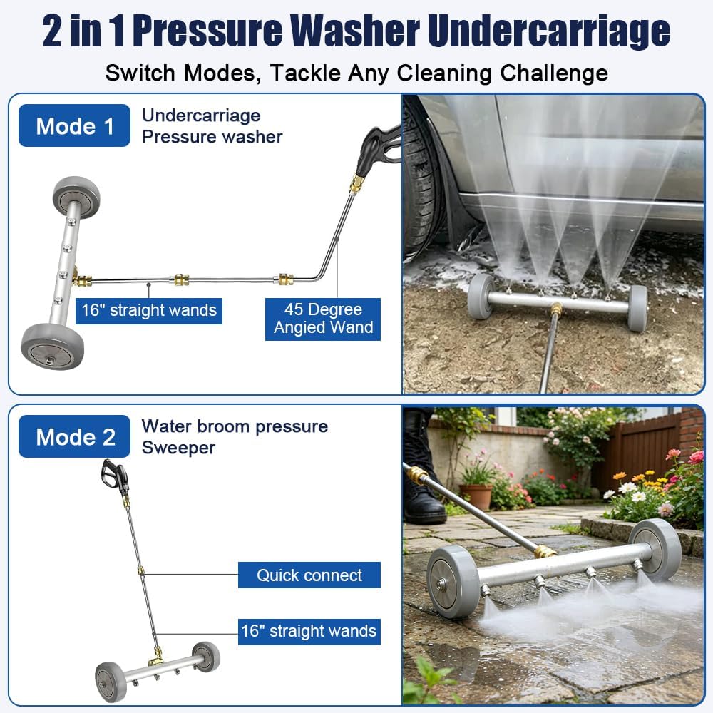 Unterbodenreiniger 4000 PSI, Auto Wasserbesen mit 3 Verlängerungsstäbe | flächenreiniger für hochdru