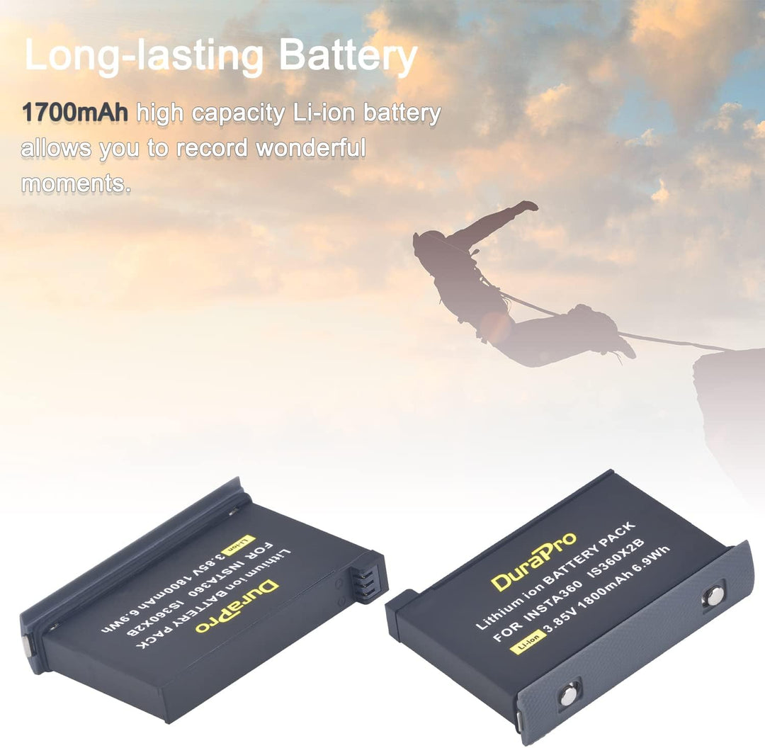 DuraPro 2X 1800mAh Akku + Dual USB Ladegerät mit Typ C-Port für Insta360 ONE X2 Kamera