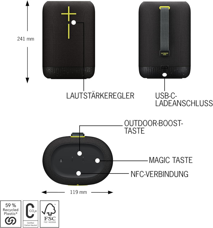 Ultimate Ears EPICBOOM, mobiler kabelloser Bluetooth-Lautsprecher, satte Bässe, immersiver 360-Grad-
