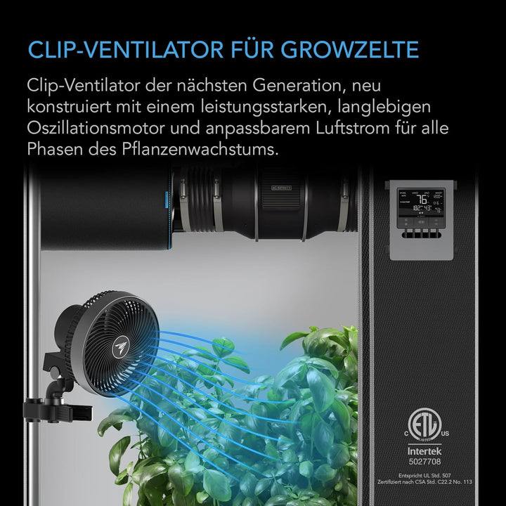 AC Infinity CLOUDRAY S6 – Clip-Ventilator 150mm für Grow Zelte mit langlebigem EC-Motor, 10 Windstuf
