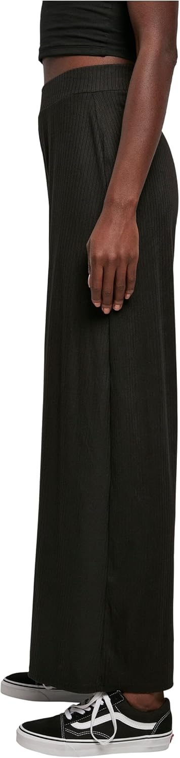 Urban Classics Damen Ladies Rib Jersey Wide Leg Pants XS Schwarz, XS Schwarz