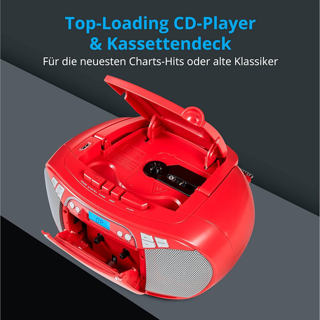 MEDION E66476 Stereo Sound System (Boombox, CD-Player, MP3, Kassette, tragbarer Kassettenspieler für