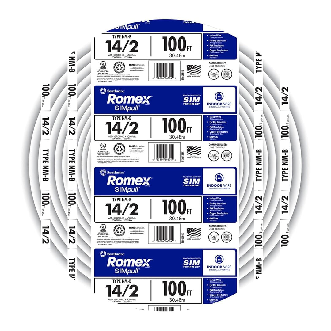 Southwire 28827423 100' 14/2 mit Erdung Romex Marke SIMpull Wohnzimmer Indoor Elektrodraht Typ NM-B,