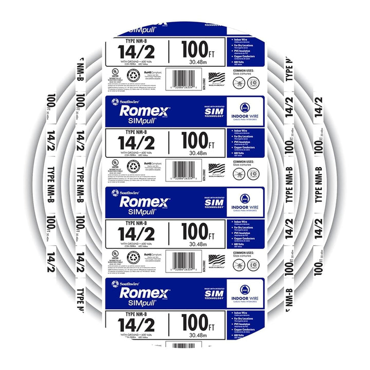 Southwire 28827423 100' 14/2 mit Erdung Romex Marke SIMpull Wohnzimmer Indoor Elektrodraht Typ NM-B,