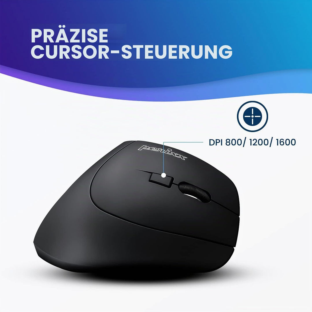 Perixx PERIMICE-715 II Ergonomische Vertikale Maus Kabellos 2,4 GHz ohne Kabel - Funk 2, 4 Ghz, ohne