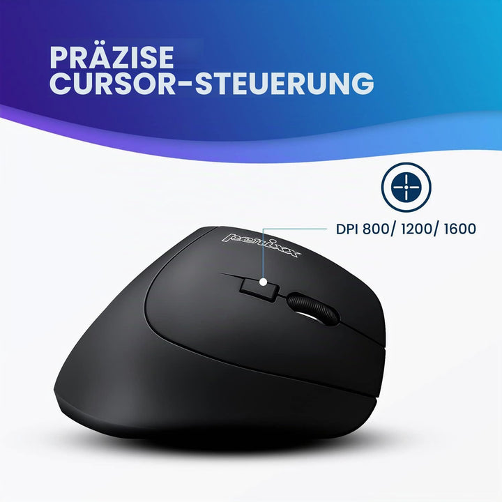 Perixx PERIMICE-715 II Ergonomische Vertikale Maus Kabellos 2,4 GHz ohne Kabel - Funk 2, 4 Ghz, ohne
