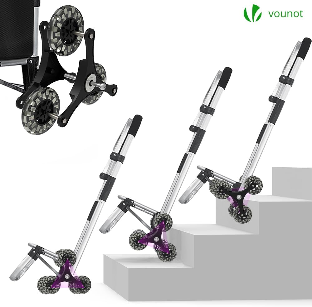 VOUNOT® Aluminium Einkaufstrolley Treppensteiger, 3 in 1 Trolly Einkaufswagen Klappbar, Hackenporsch