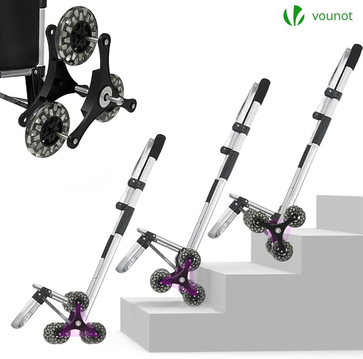 VOUNOT® Aluminium Einkaufstrolley Treppensteiger, 3 in 1 Trolly Einkaufswagen Klappbar, Hackenporsch