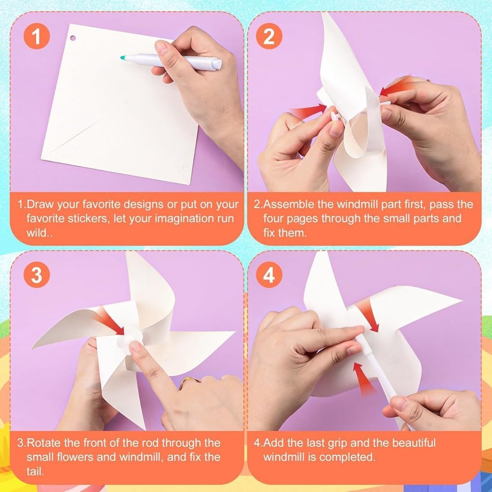50 Stück DIY-Windräder Aus Papier für Kinder, Weisse, Blanke Windräder Aus Papier, Blanke Windmühlen