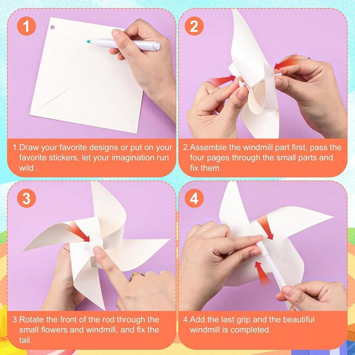 50 Stück DIY-Windräder Aus Papier für Kinder, Weisse, Blanke Windräder Aus Papier, Blanke Windmühlen