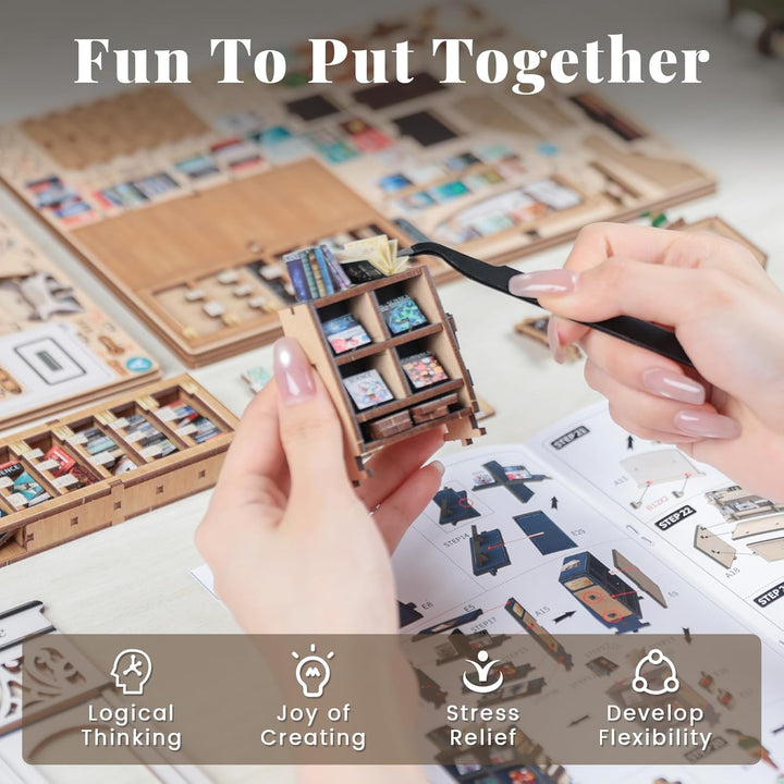 CUTEBEE Book Nook Kits for Adults - DIY Puppenhaus Miniatur mit LED-Licht, Elegantes Verzziertes Hol