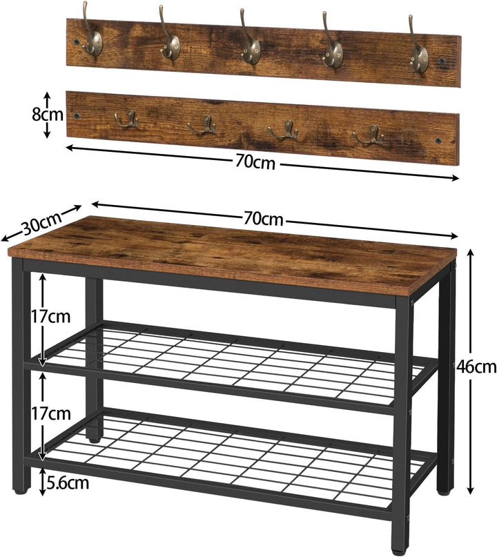 HOOBRO Garderobe Schuhregal Set, Schuhbank mit Sitzfläche, Garderobenständer, Wandgarderobe mit 9 Ha