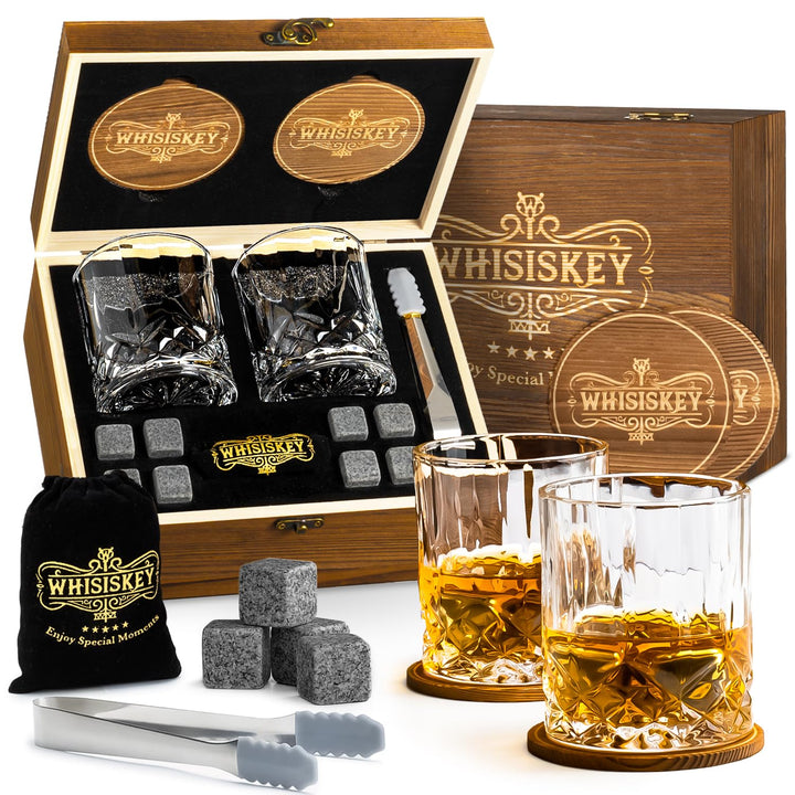 Whisiskey - Whisky Gläser Set - Whiskey Zubehör Set - 8 Whisky Steine - Whiskygläser - Geschenke für