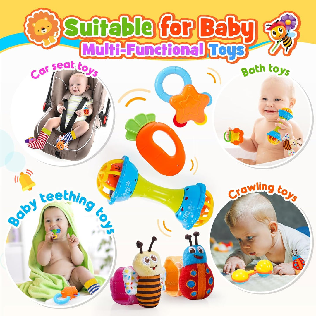 Baby Spielzeug ab 0-12 Monate, 14 Pcs Rasseln Beissring Set mit Aufbewahrungsbox Babyspielzeug ab 0-