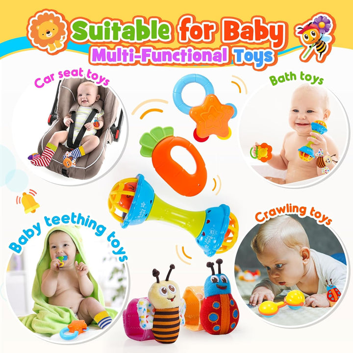 Baby Spielzeug ab 0-12 Monate, 14 Pcs Rasseln Beissring Set mit Aufbewahrungsbox Babyspielzeug ab 0-