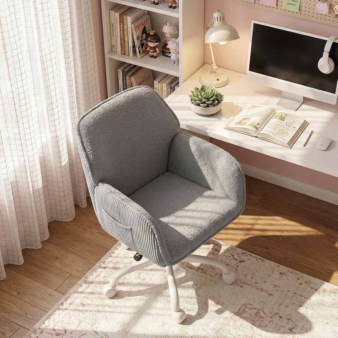 Bürostuhl Schreibtischstuhl Homeoffice Stuhl Schminktisch Stuhl – Sherpa- &amp; Cordstoff, Ergonomisch m
