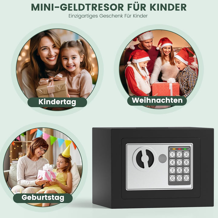 13L Mini Safe Tresor für Zuhause, Digitaler Tresor mit Ersatzschlüssel, Abnehmbarem Regal und Alarma