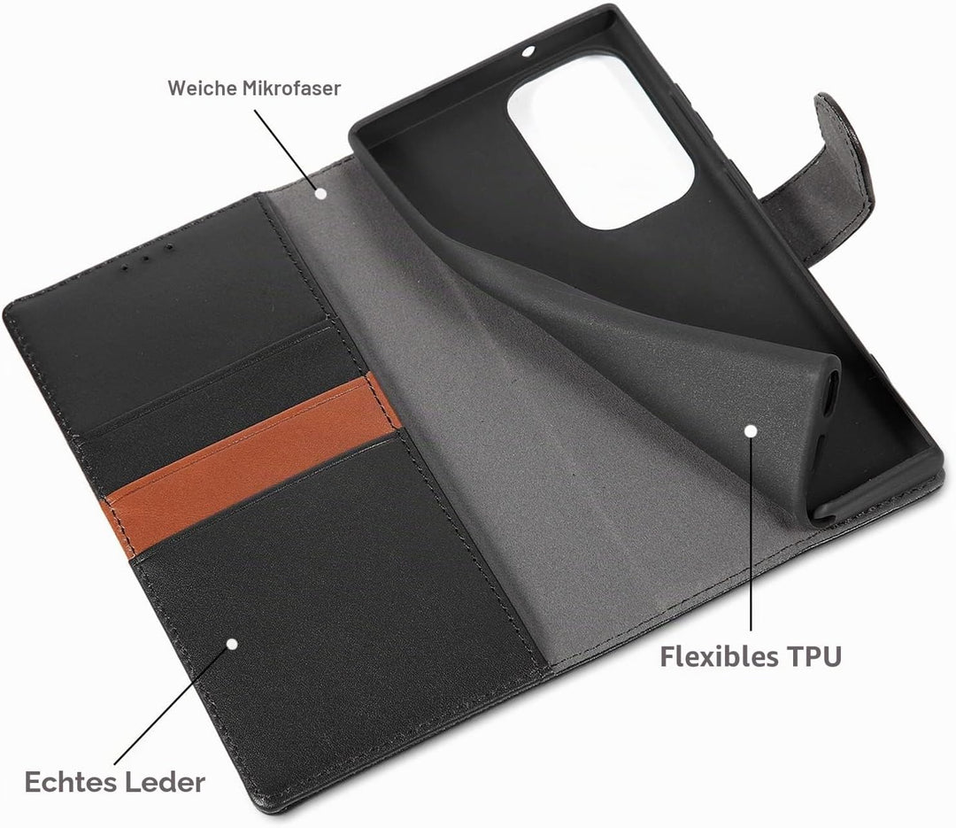 LENSUN Echtleder Hülle für Samsung Galaxy S23 Ultra, Handyhülle [Echtes Leder] [Kartenfach] [RFID Sc