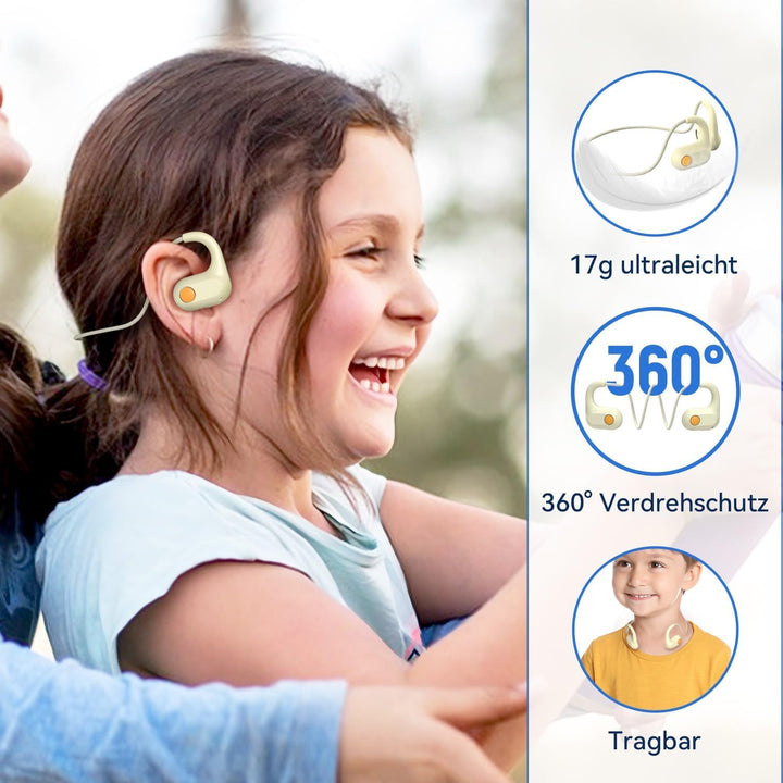 ANCwear Open-Ear Kopfhörer kabellos, leicht und schweissresistent | Nur 17 g, offenes Design für Kin