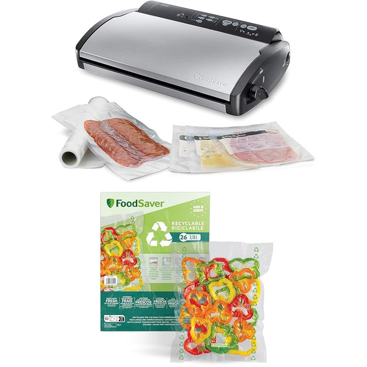 FoodSaver V2860 Vakuummaschine für trockene/nasse Lebensmittel, 100 W, Silber/Schwarz + Plastic, Rec