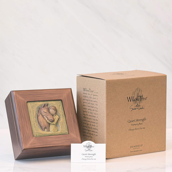 Willow Tree Quiet Strength Memory Box Modern, Quadratische, handbemalte Holzkiste mit aufklappbarem