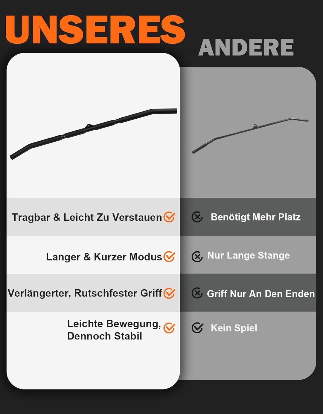 Fitarc Latzugstange 102 cm, durchgehender rutschfester Griff, Lat Pulldown Stange für Kabelzugmaschi