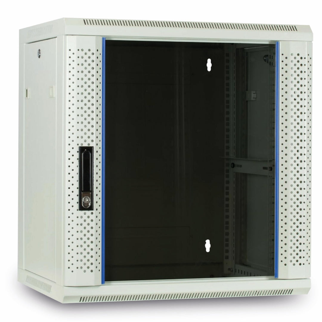 DSIT 12HE Netzwerkschrank (Serverschrank) 19 Zoll Wandmontage - mit Glastür - Weiss/Grauweiss - (BxT
