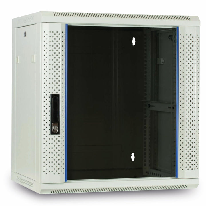 DSIT 12HE Netzwerkschrank (Serverschrank) 19 Zoll Wandmontage - mit Glastür - Weiss/Grauweiss - (BxT