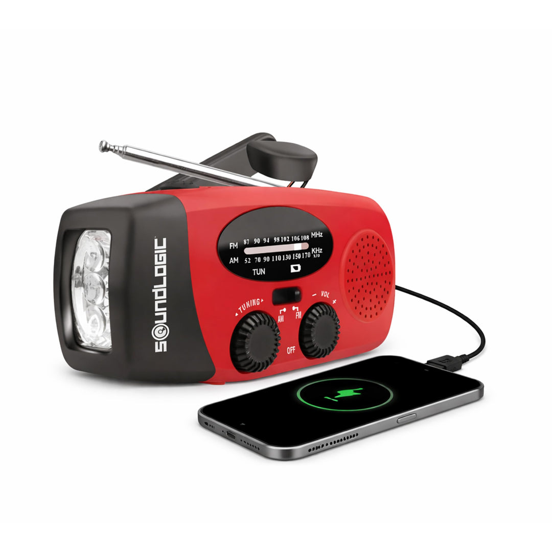 Soundlogic Notfallradio Solar | Kurbelradiof mit Powerbank & LED Taschenlampe | AM/FM Radio | USB-C