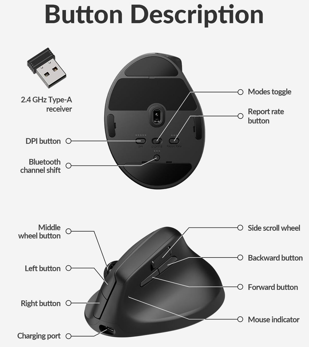 Keychron M5 Kabellose Vertikalmaus (47°) – 8K Polling Rate, PAW3950-Sensor 30.000 DPI, 3-Fach Konnek