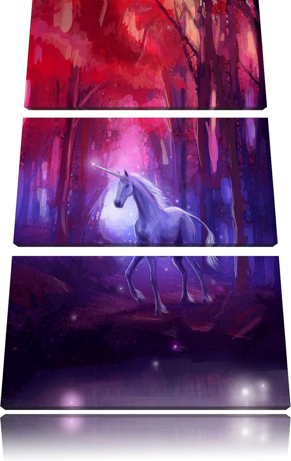 Pixxprint Einhorn im Zauberwald als Leinwandbild - Grösse: 3-Teilig (120x80cm) - Wandbild - Kunstdru