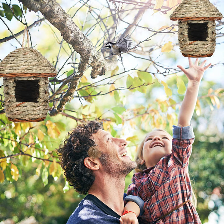 Vogelnest Gras, 2 Stück Gras Bird Nest, Vogelhäus, Handgewebte Vogelhäuser, Vogelhäus zum Aufhängen