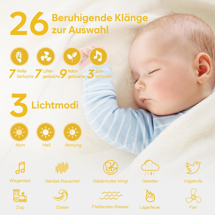Easy@Home White Noise Machine: Tragbare Einschlafhilfe Babys mit weissem Rauschen | Nachtlicht | 26