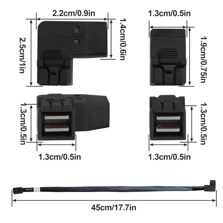 MINI SAS HD SFF-8643 Kabel 45cm, gerade bis 90 Grad Winkel, Server Internes Kabel mit geflochtenem M