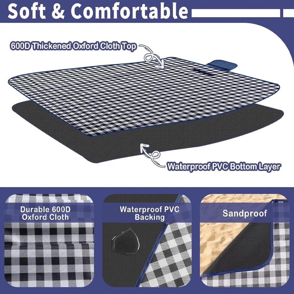 Picknickdecke Wasserdicht Strandmatte 300 x 200 cm | Blau,Tragegriff,Tragbar,Strand,Camping, Park