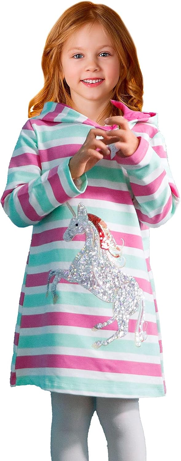 JinBei Mädchen Kapuzenkleid Langarm Kapuzenpullover Baumwolle Pullover Hoodie Sweatshirt Kleid Freiz