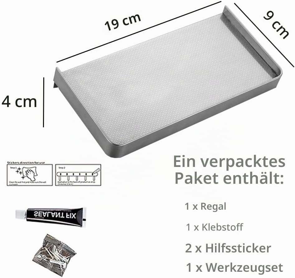 2 Stück Duschablage Ohne Bohren,Anti Rutsch Oberfläche Selbstklebend Wandhalterung aus Edelstahl Dus