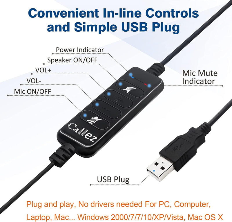 USB Headset PC mit Mikrofon Noise Cancelling & Lautstärkeregler, PC Kopfhörer für Laptop Skype UC Ly