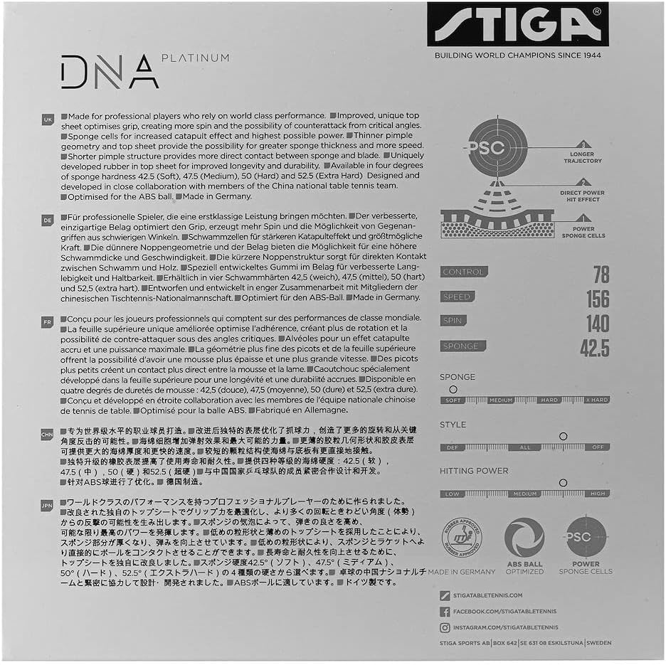 Stiga Unisex-Adult DNA Platinum S Tischtennisbelag 2.1 Rot, 2.1 Rot