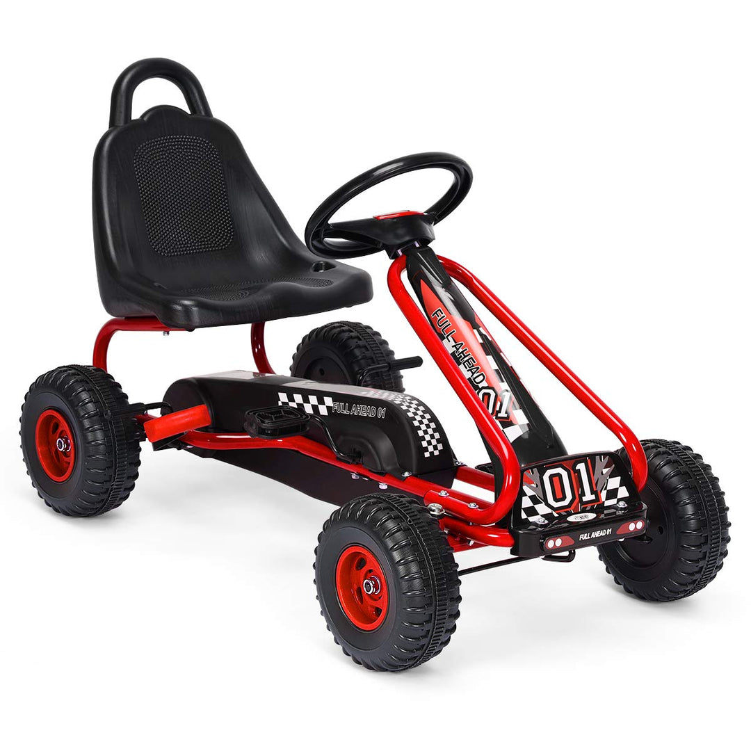 RELAX4LIFE Kinder Gokart mit Handbremse & verstellbarem Sitz, Tretauto mit hohem Sicherheitstandard,