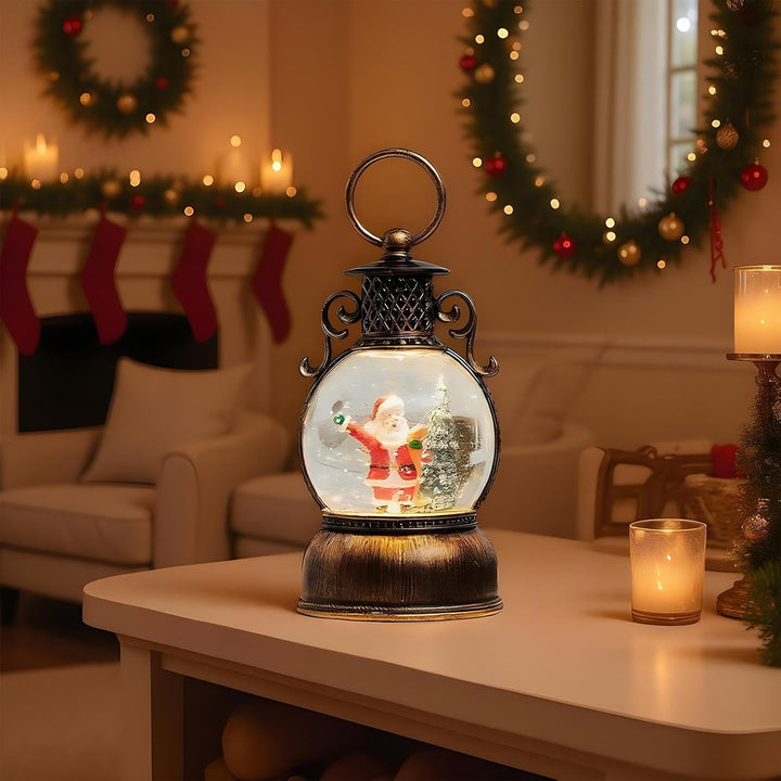 Weihnachtsmann Schneekugel Laterne - 6-Stunden Zeitschaltuhr mit Griff | Beleuchtete Schneekugel für