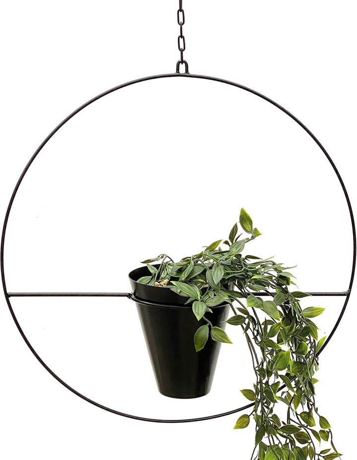 DanDiBo Blumenampel Innen Metall Wand Schwarz Matt Hängepflanzen Ø 40 cm KW446 mit Topf Pflanzenhäng