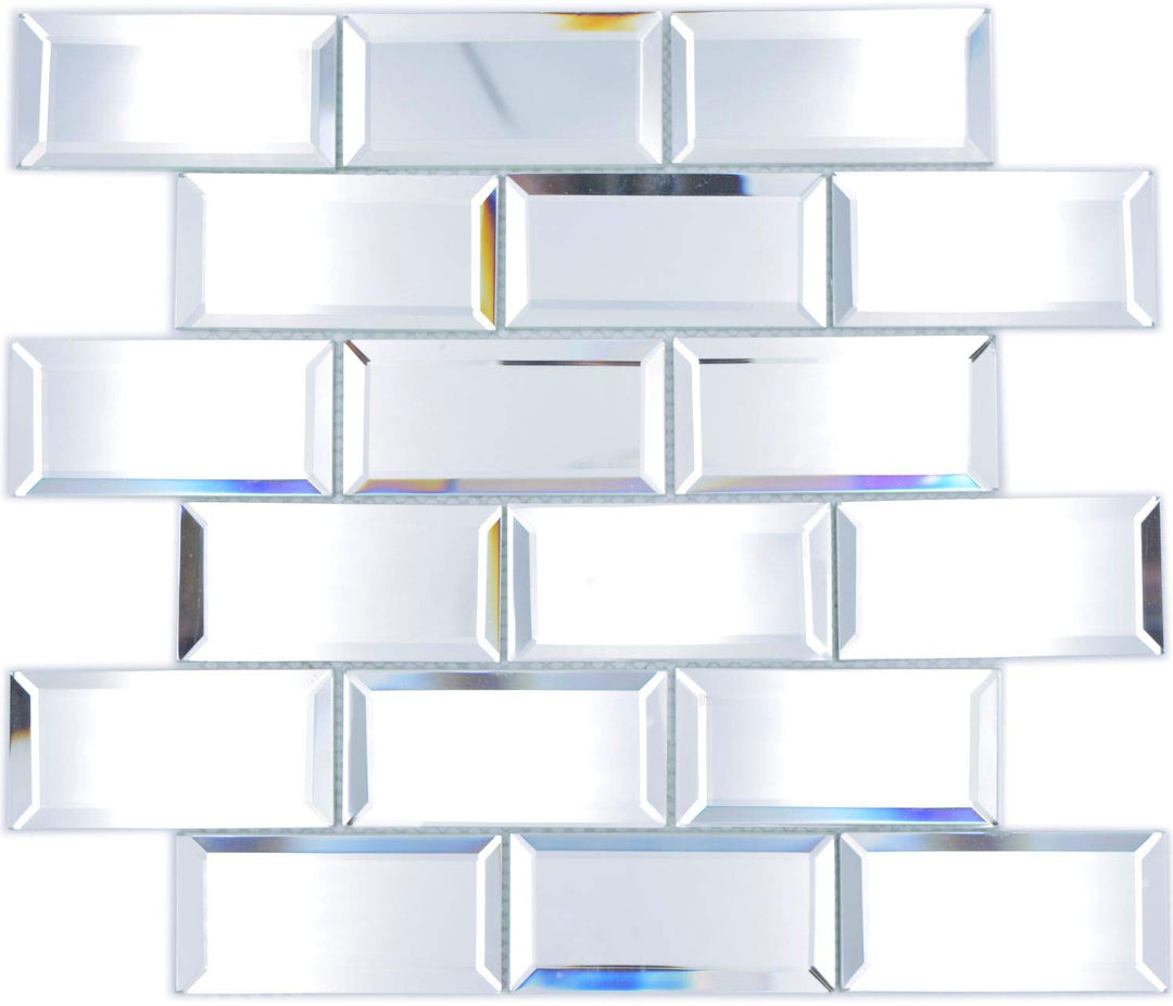 Mosaik Fliese Glasmosaik Spiegelmosaik Rechteck Mirror Metro für WAND KÜCHE Wandverblender Fliesensp