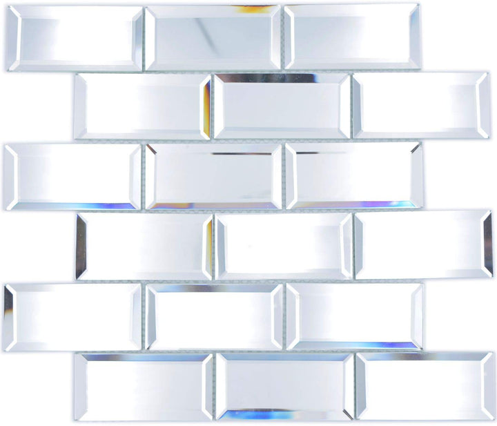 Mosaik Fliese Glasmosaik Spiegelmosaik Rechteck Mirror Metro für WAND KÜCHE Wandverblender Fliesensp