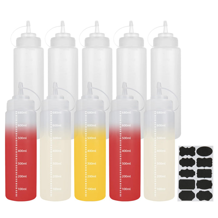 ASelected 10 Stück Grosser Squeeze Flasche 680ml, Saucenflasche, Quetschflasche mit Kappen, XL 680ml