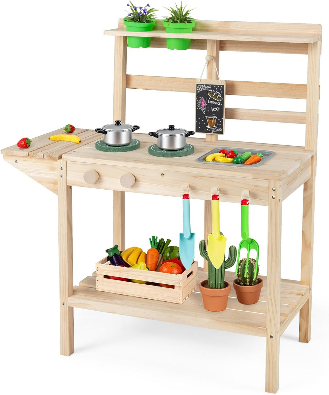 HOMASIS Kinderspielküche, Outdoor-Matschküche mit Herd, Spüle, Drehknöpfen und Kreidetafel, Kochspie