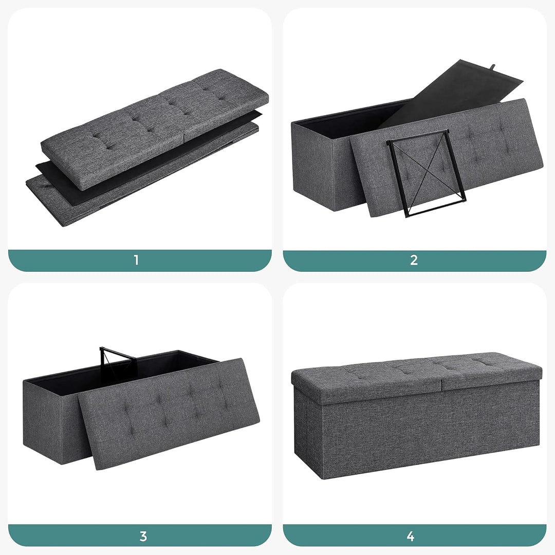 SONGMICS Sitzbank mit Stauraum, klappbare Sitztruhe, Aufbewahrungsbox, 38 x 110 x 38 cm, Deckel klap