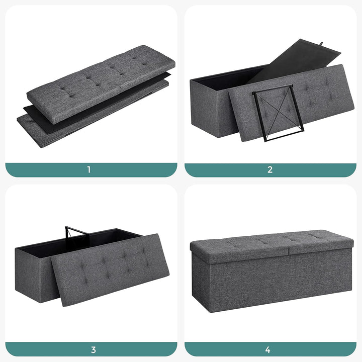SONGMICS Sitzbank mit Stauraum, klappbare Sitztruhe, Aufbewahrungsbox, 38 x 110 x 38 cm, Deckel klap