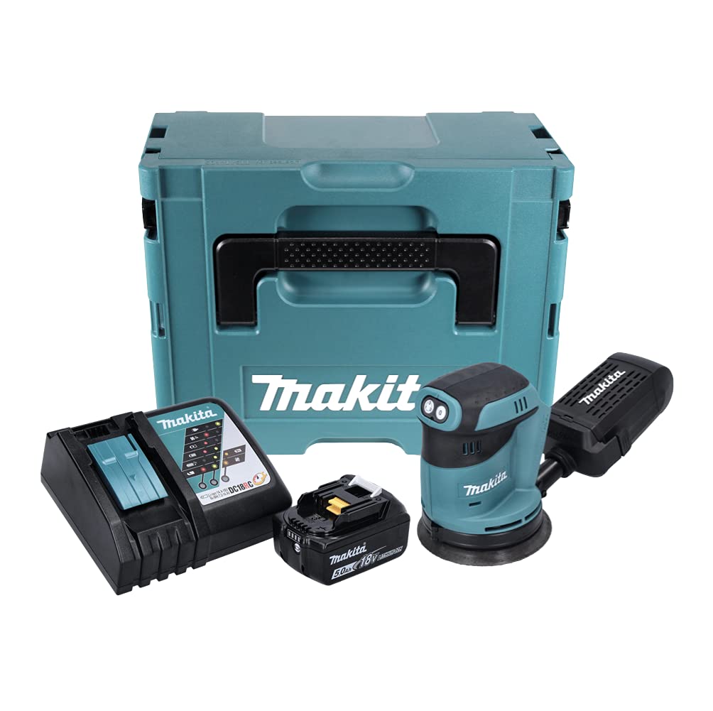 Makita DBO 180 RT1J Akku Exzenterschleifer 18 V 125 mm + 1x Akku 5,0 Ah + Ladegerät + Makpac