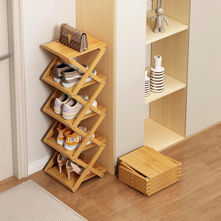 Schuhregal, Faltbares Bambusregal für Schuhe, Eingangsregal, Schrank, Schlafzimmer, Flur, natürlich,